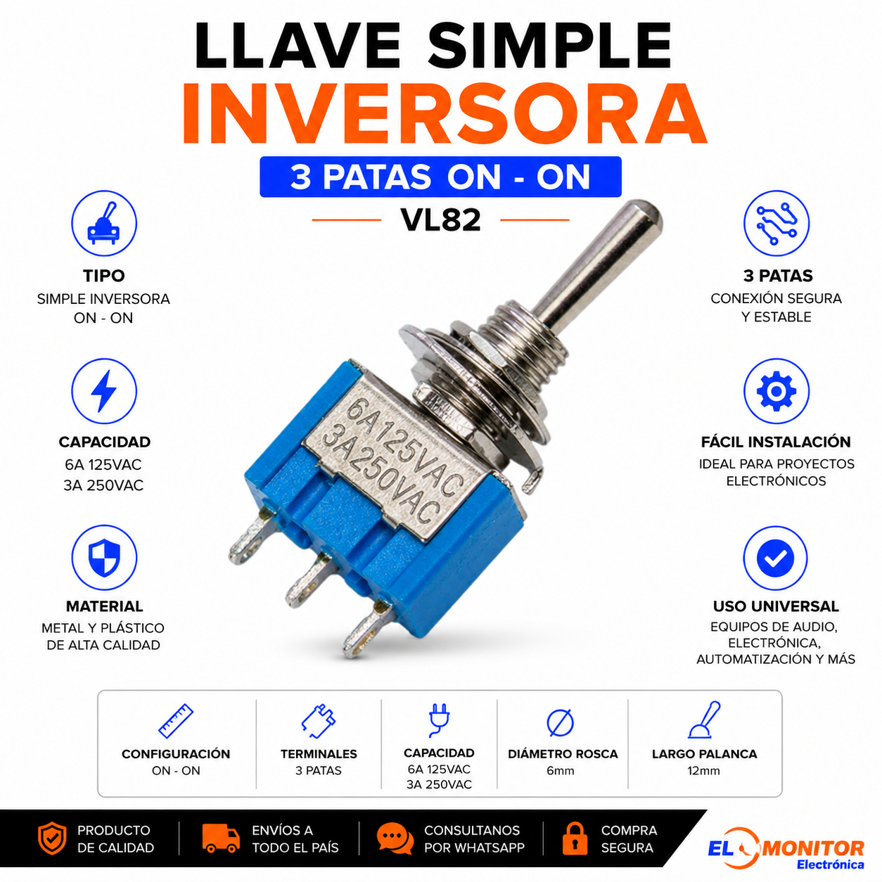 LLAVE TECLA 3 PATAS ON-ON