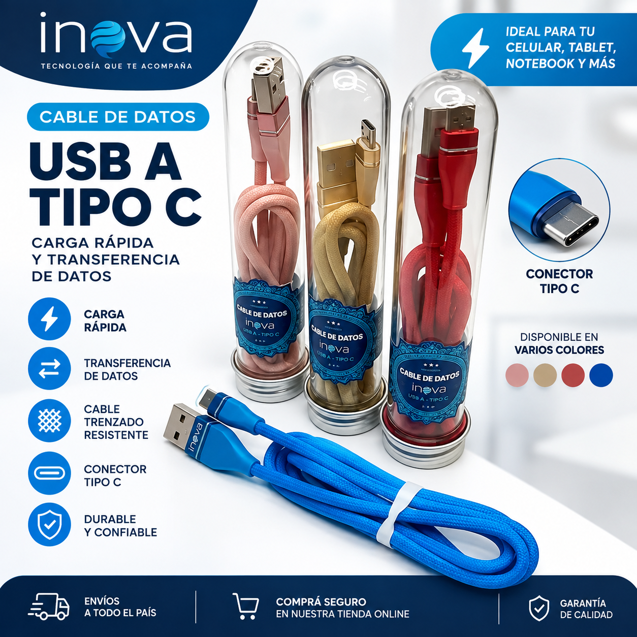 Cable USB V8 tubo 3.1A TREQA