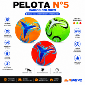 Pelota de Fútbol N°5 Varios Colores – Ideal Entrenamiento y Recreación