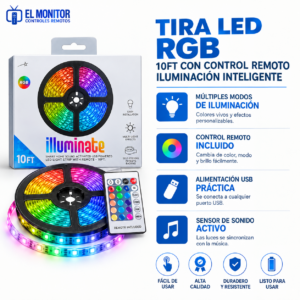 TIRA LED RGB 3M 5V CON CONTROL 10FT ILLUMINATE